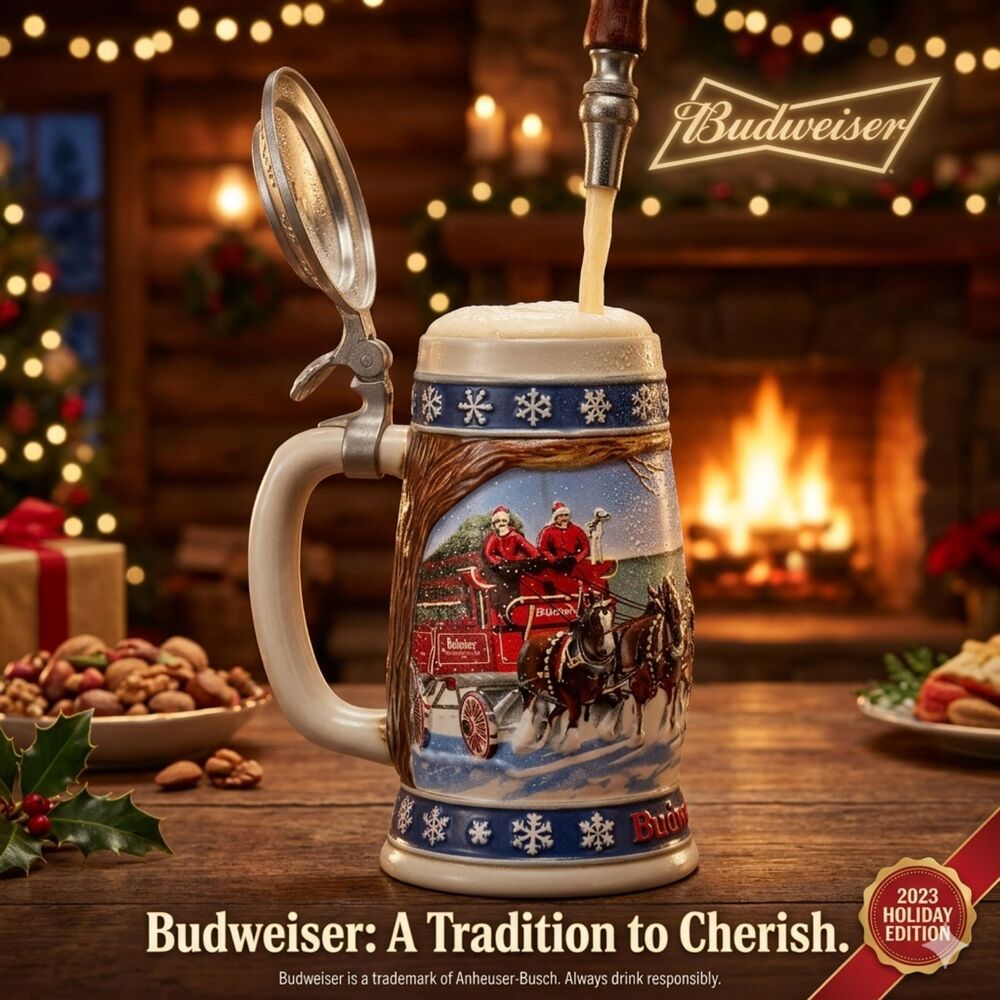 1995 Budweiser Holiday Stein titled "Lighting the Way Home"